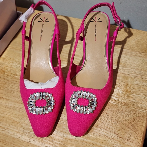 NIB Hot Pink Kitten Sling Back heel with sparkly buckle on top Size 9M EU 40.5 - Picture 11 of 13